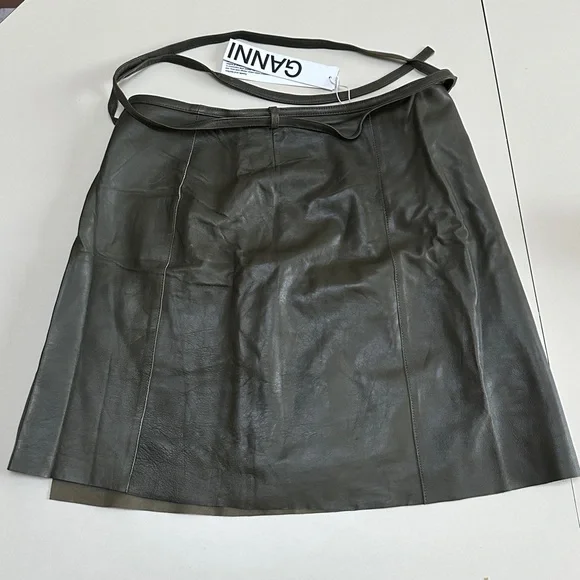 š„š GANNI Lamb leather meranti utility leather wrap skirt with Pocket SIZE 2 - Picture 11 of 12